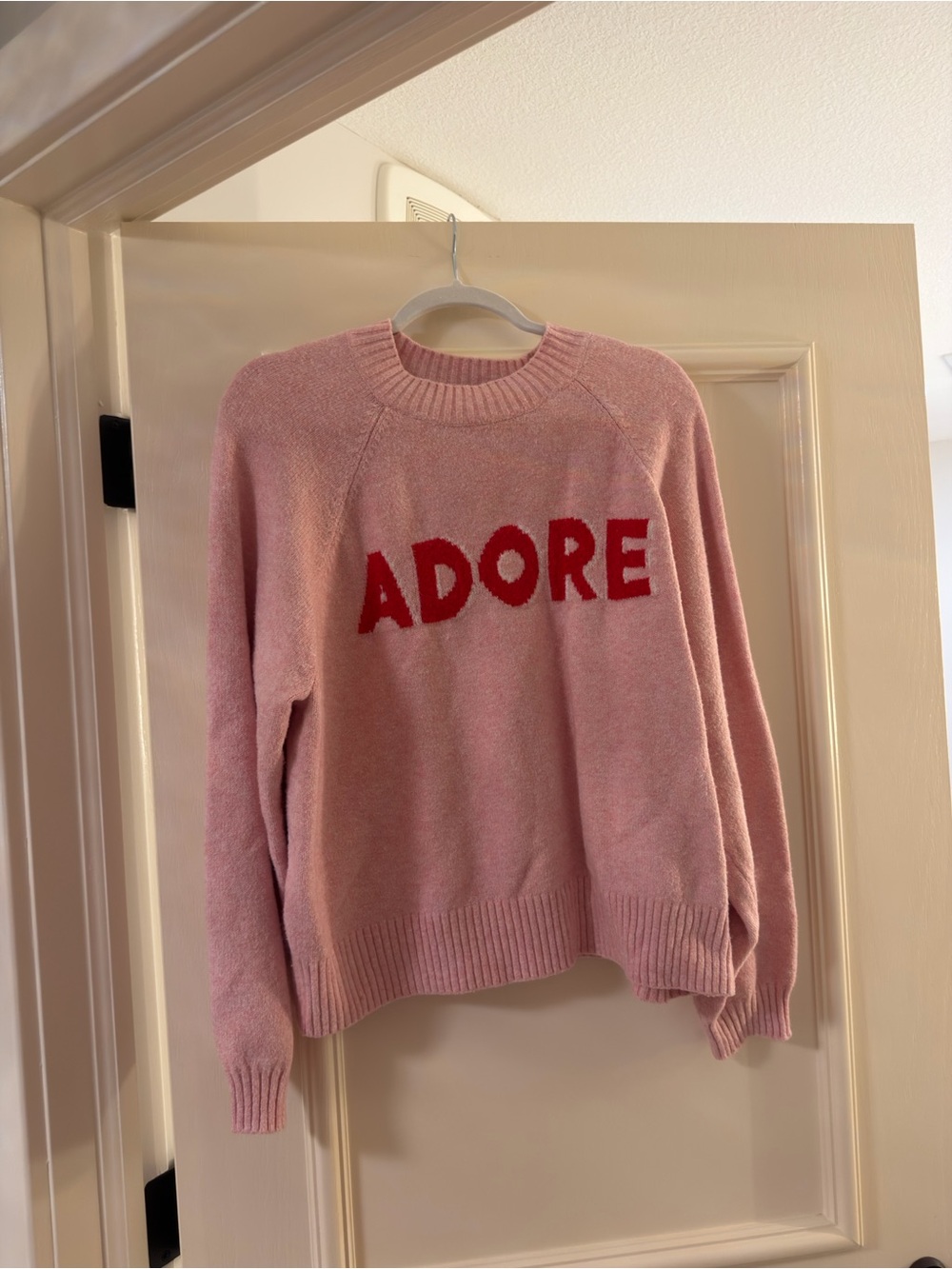 Old Navy Pink Crewneck Sweater with Red "ADORE" Logo